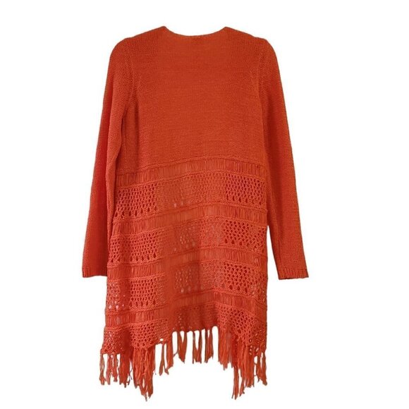 Chicos Fringe Cardigan Sweater‎ 0 Small Orange Tassel Boho Crochet Open Front - Picture 8 of 11